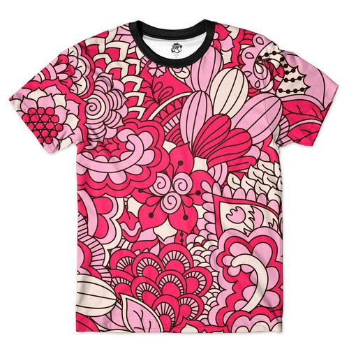 Camiseta Bsc Floral Full Print Rosa