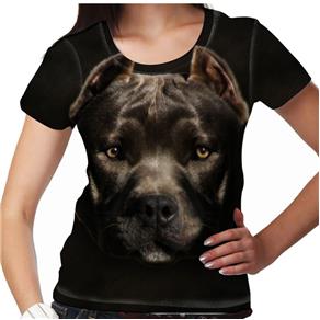 Camiseta Cachorro Pitbull Feminina PV - G - Preto