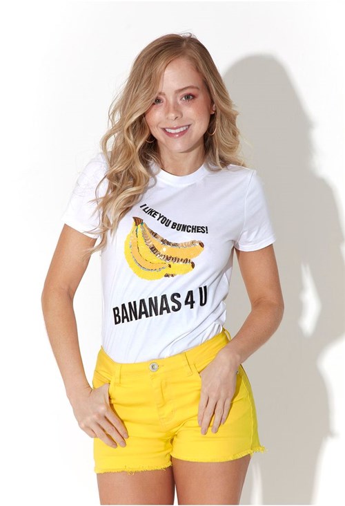 Camiseta Con Bordado de Banana L Blanco