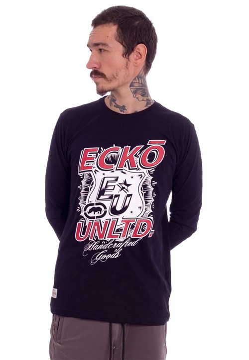 Camiseta Ecko Manga Longa Estampada Preto