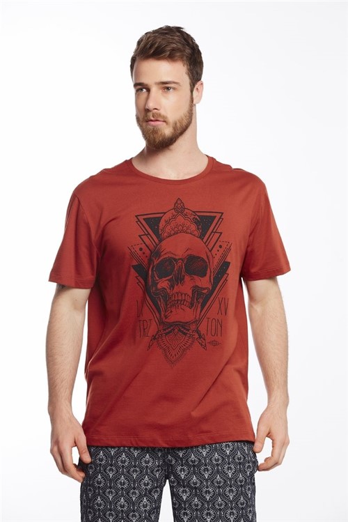 Camiseta Estampada Caveira (Marrom Bricklane, P)