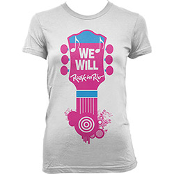 Camiseta Feminina We Will Rock In Rio Rosa/Branca - Dimona
