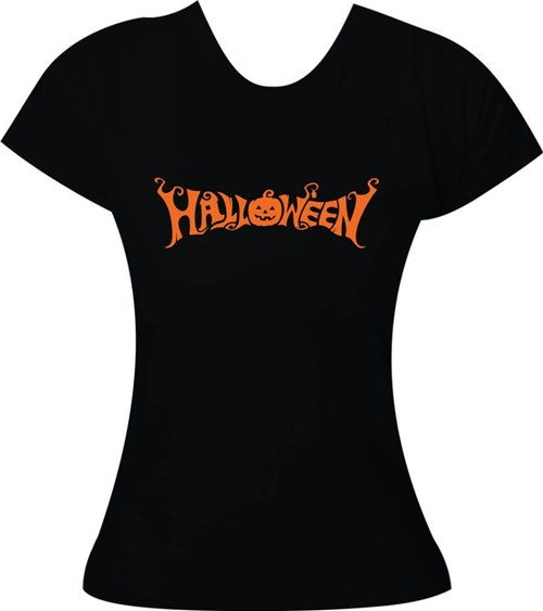 Camiseta Halloween - Adulto Feminina (Preto, Baby Look P)
