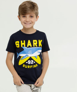 Camiseta Infantil Estampa Tubarão Manga Curta MR