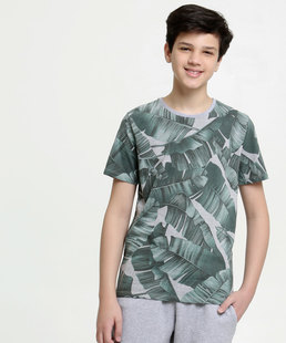 Camiseta Juvenil Estampa Tropical Manga Curta