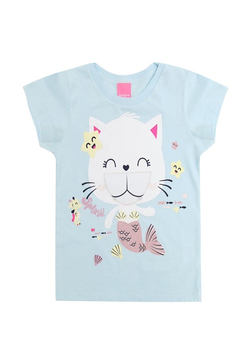 Camiseta Kamylus Infantil Gato Sereia Azul