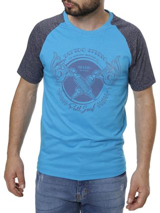 Camiseta Manga Curta Masculina Azul Claro