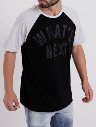 Camiseta Manga Curta Masculina Preto/cinza