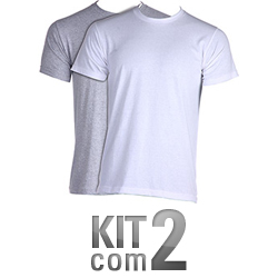 Camiseta Masculina Manga Curta Branco/ Mescla C/ 2 Peças - Basic +