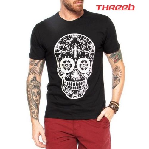 Tudo sobre 'Camiseta Masculina Threeb Preta 100% Algodão Big Skull'