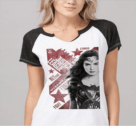 Camiseta Raglan Feminina Liga da Justiça Mulher Maravilha (P)