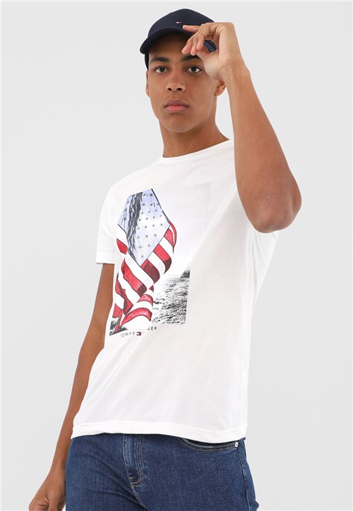 Camiseta Tommy Hilfiger Estampada Off-White - Kanui