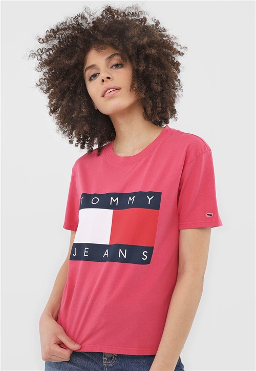 Camiseta Tommy Jeans Logo Rosa - Kanui