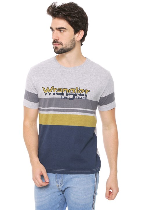 Camiseta Wrangler Listras Cinza/Azul-Marinho