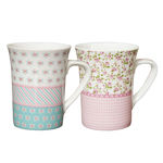 Caneca de Porcelana Fina Flor 330 Ml Class Home 2 Peças