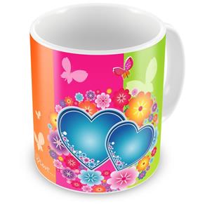 Caneca Personalizada Porcelana Buquê de Corações - Rosa