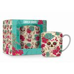 Caneca Porcelana Caveira Flowers Azul Flores 360ml Presente