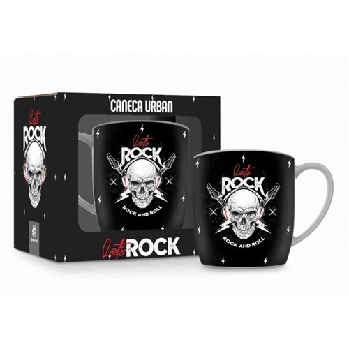 Caneca Porcelana Caveira Let's Rock And Roll 360Ml Presente