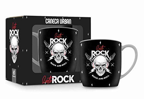 Caneca Porcelana Caveira Let's Rock And Roll 360ml Presente