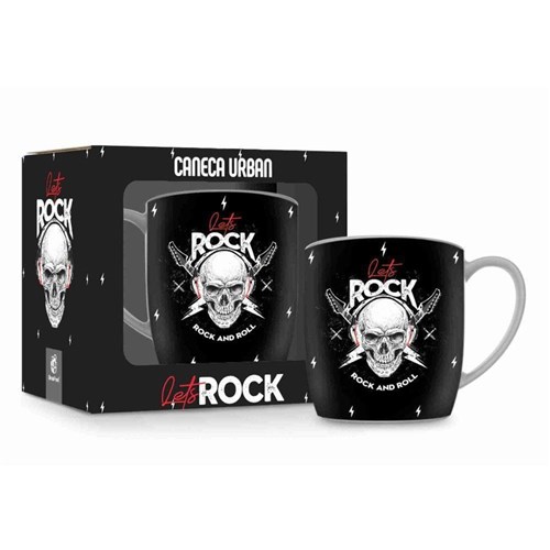 Caneca Porcelana Urban 360Ml - Caveira Lets Rock