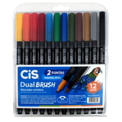 Caneta Dual Brush Pen Aquarelável Cis Estojo com 12 Cores