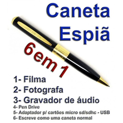 Caneta Espia, Filma, Fotografa Colorido e Grava Audio - com Dourado