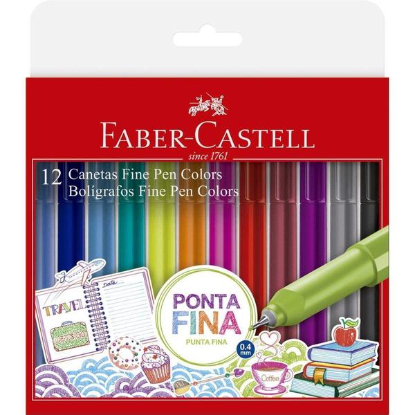 Caneta Fine Pen Color 12 Cores 0.4mm Faber-Castell - Faber Castell