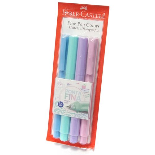 Caneta Fine Pen Colors 0,4 Mm Kit com 4 Cores Tons Pastéis Faber-castell