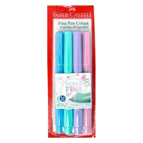 Caneta Fine Pen Faber-castell 0.4mm 4 Cores Pastel