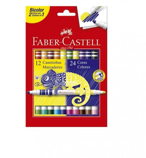 Caneta Hidrografica Bicolor 12 Canetas com 24 Cores - Faber - Faber Castell