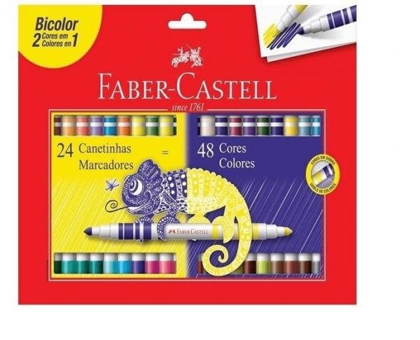 Caneta Hidrografica Bicolor 24 Canetas com 48 Cores - Faber - Faber Castell