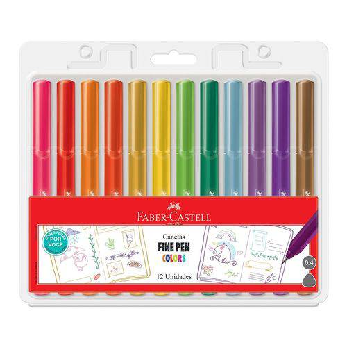 Caneta Hidrográfica Fine Pen Colors com 12 Cores Faber-Castell