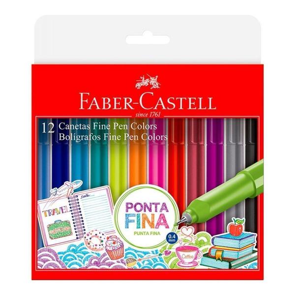 Caneta Hidrográfica Fine Pen Colors com 12 Cores Faber-castell