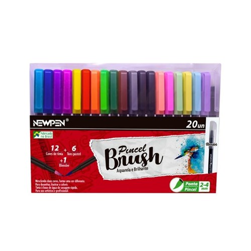 Caneta Pincel Brush 12 Aquarela + 6 Pastel + Blender Newpen