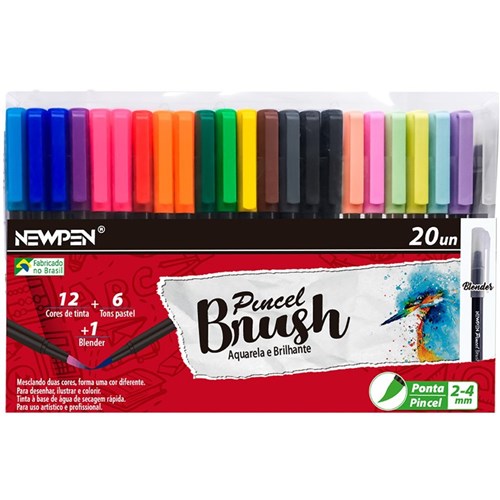 Caneta Pincel Brush Newpen - Kit com 16 Unidades com Blender