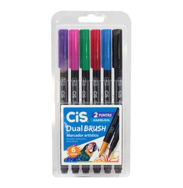 Caneta Pincel Dual Brush Pen Aquarelável C/6 Cores Cis