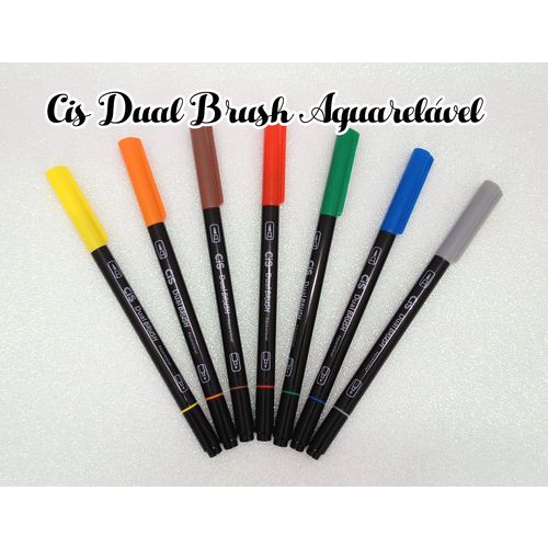 Caneta Pincel Dual Brush Pen Aquarelável Cis com 7 Cores