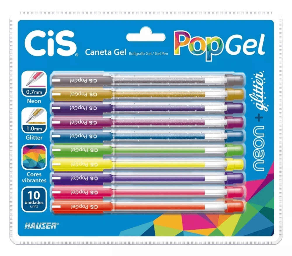 Caneta Pop Gel Neon + Glitter Cis 10 Cores