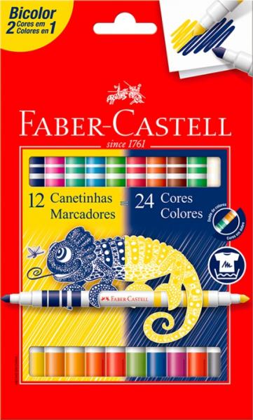 Canetas Hidrográficas Bicolor 12 Canetinhas 24 Cores ES PM - Faber Castell