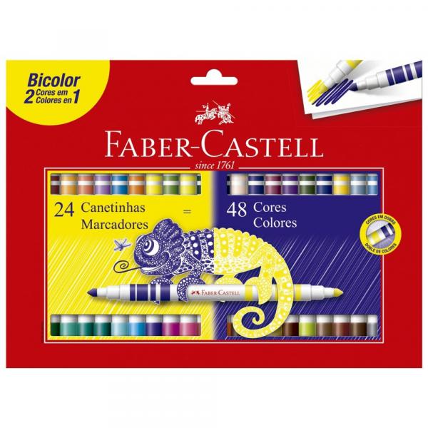 Canetas Hidrograficas Bicolor 24 Canetinhas 48 Cores ES PM - Faber Castell
