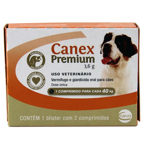 Canex Premium 40kg 2 Comprimidos 3,6g Ceva Vermífugo Cães
