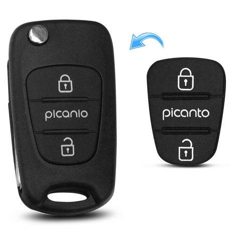 Capa Botão Chave Canivete Kia Picanto 2012 a 2015 Preto 3 Botões Keypad para Reposição em Borracha