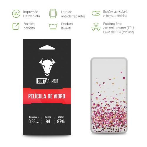Capa Capinha Case Corações Rosa e Película de Vidro Buff para Samsung J7 Prime