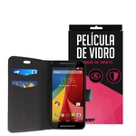 Capa Carteira Preta e Película Underbody Motorola Moto G ª Geração