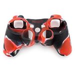 Capa Case Protetora de Silicone Gel para Controle Playstation 3 Ps3 Camuflada Vermelho Preto e Branco Feir Fr-214/3