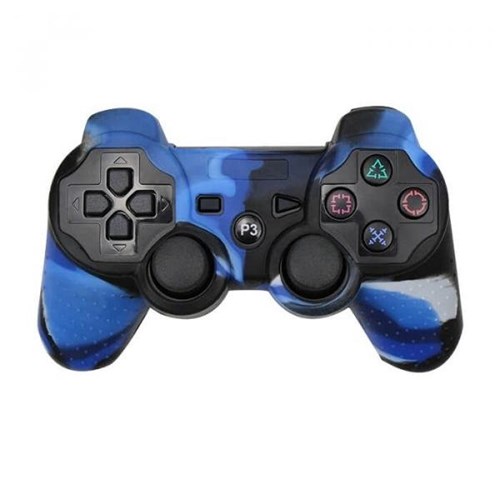 Capa Case Protetora de Silicone Gel para Controle Playstation 3 Ps3 Camuflada Azul Preto e Branco FEIR FR-214/3