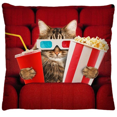 Capa de Almofada Estampa Digital Pets - Gatinho Cinema A109