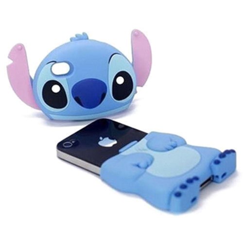 Capa iPhone 4 e 4S Lilo Stitch Disney Orelha Flex Case Azul
