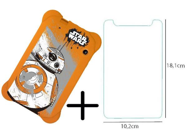 Capa Laranja Star Wars Multilaser Emborrachada + Película de Vidro Tablet 3G 7 Polegadas