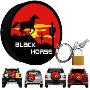 Capa Pneu Roda Estepe Universal com Cadeado Anti Furto Aro 14 à 17 Carrhel 457 Black Horse Cavalo